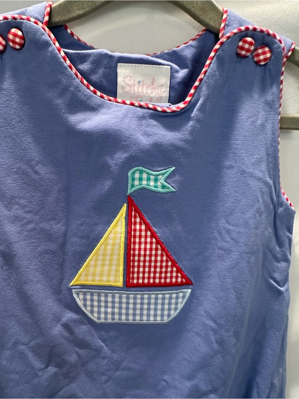 Blue Sailboat Appliqué One-Piece for Kids